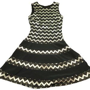 Betsy & Adam Womens 6 Dress Lined Sleeveless Metallic Chevron‎ Design Flare Fit